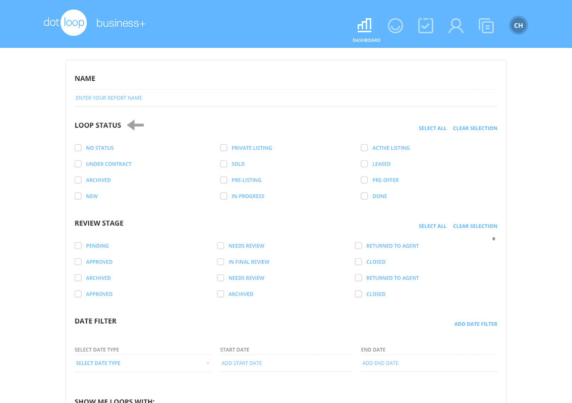 Select your real esate transaction status