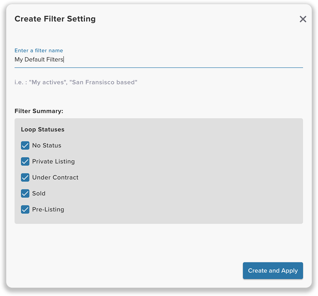 Custom filter settings