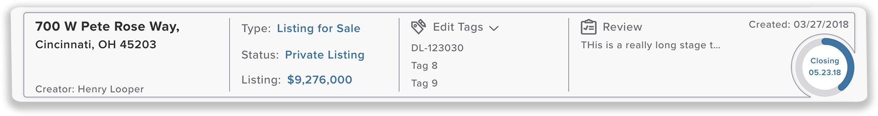 List view with tags