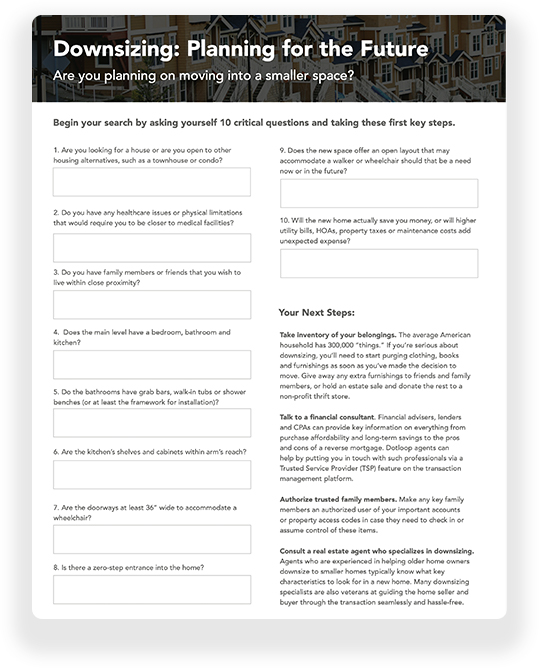 Downsizing checklist for buyers