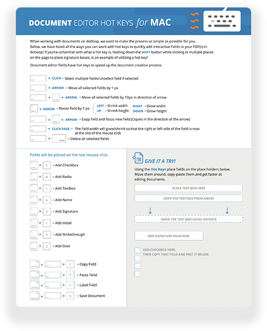 Hot Keys Worksheets for Mac and PC