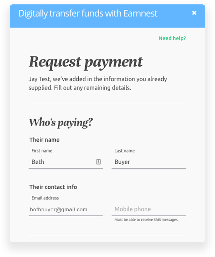 Request earnest payment in dotloop via the Earnnest app