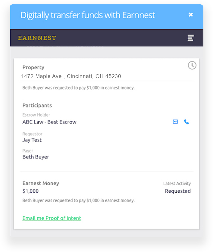 Transfer earnest funds in dotloop via the Earnnest app