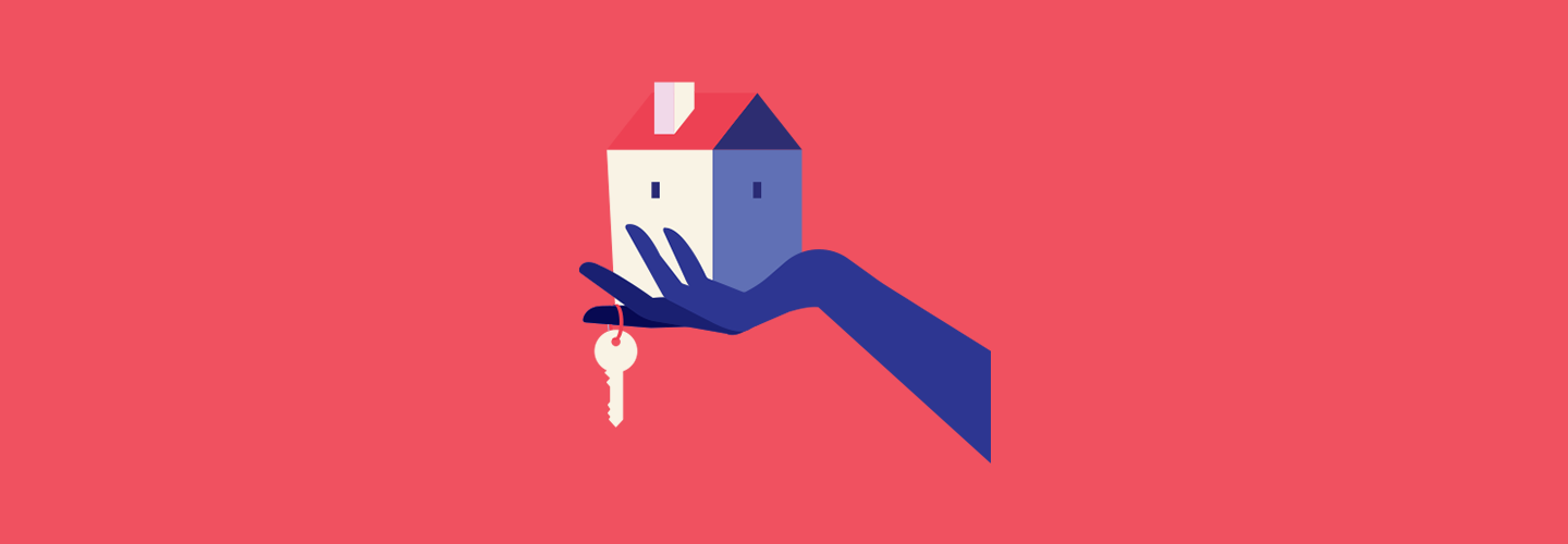 Illustration of a hand holding a house and key